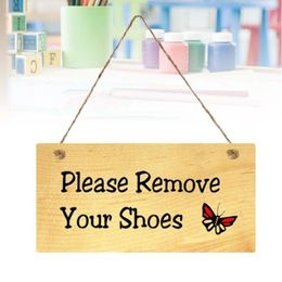 Party Decoration Please Remove Your Shoes Doorplate Plaque Wooden Hanging Door Sign Board For Home Cafe Shop Store