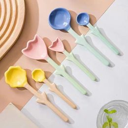 Spoons 1Pc Tulip Shaped Ceramic Coffee Spoon 3D Flowers Dessert With Long Handle Cute Soup Ladle Kitchen Tableware Accessories