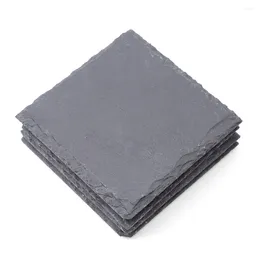 Table Mats Natural Slate Drink Coasters - Set Of 4 Square Eco-Friendly And Antiskid