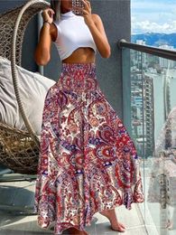 Skirts Summer High Waist Printing Elegant Skirt Women Fashion Boho Holiday Beach Female 2024 Casual Long
