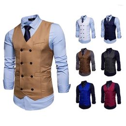 Men's Vests Summer Mens Double Breasted Blazer Casual Vest Khaki Waistcoat Men Sleeveless Suit Male Plus Size Vintage Top