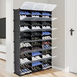 ZK20 12-Tier Portable 72 Pair Shoe Rack Organizer 36 Grids Tower Shelf Storage Cabinet Stand Expandable for Heels, Boots, Slippers, Black