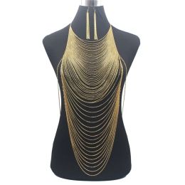 Other Luxury Fashion Shiny Sexy Body Belly Gold Silver Colour Full chain Body Chain Bra Slave Harness Necklace Tassel Waist Jewellery T2005