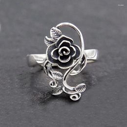 Cluster Rings Buyee 925 Sterling Silver Big Flower Ring Finger Carving Rose Gray Open For Woman Fashion Ethnic Fine Jewelry Circle