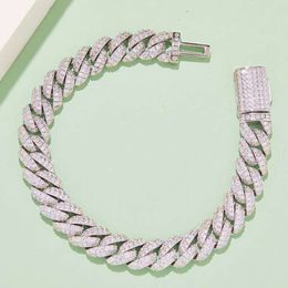 Heavy Diamond Iced Out Vvs1 20Inch Vermeil 10Mm 2 Row Sier Moissanite Cuban Bracelet Link Chain Necklace
