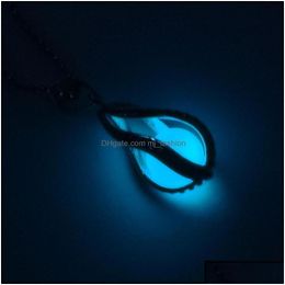 Lockets Lockets Glow In The Dark Pearl Cage Pendant Necklaces Open Hollow Luminous Water Drop Charm Locket Bead Chain For Women S Fash Dh5Pw