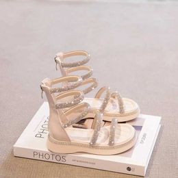 44I0 Sandals Summer Childrens Gladiator Water Diamond Crystal Princess Anti slip Fashion d240515
