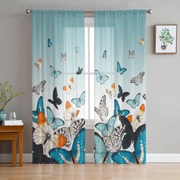 Curtain Pastoral Butterfly Duck Green Gradient Sheer Curtains For Living Room Decoration Window Kitchen Tulle Voile