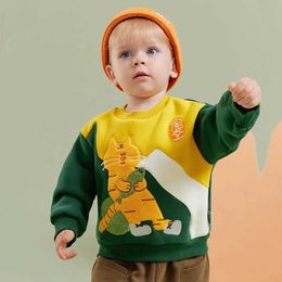 Pullover Amila Baby Boy Hoodie 2023 Winter New Multi Color Round Neck Wool Soft and Fashionable Warm Elastic Baby ClothingL240502