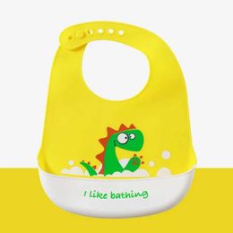 Bibs Burp Cloths Baby bib soft silicone cartoon dinosaur bib food grade silicone waterproof washable baby bib mother and baby productsL240514