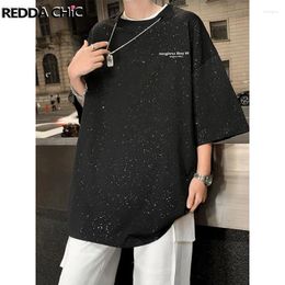 Men's T Shirts REDDACHIC Necklace Decor Glitter T-shirt Men O-Neck Graphic Letter Print Oversize Short Sleeves Pullover Top Harajuku