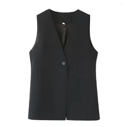 Women's Vests Zach Ailsa 2024 Spring Product Casual Versatile One Button V-Neck Sleeveless Slimming Kam Shoulder Vest