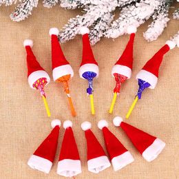 Party Decoration 40pcs Christmas Wine Bottle Cover Mini Lollipop Candy Hat Santa Claus Small Caps Xmas Year Tableware Decorations