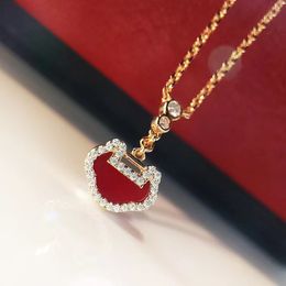 Designer Qeelin Halskette rotes Achat glückverheißende Halskette Wunschschloss Halskette Diamant eingelegt
