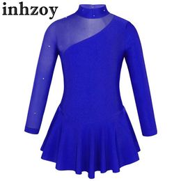 Dancewear Kids Girls Balet Dance Tutu Dress Gymnastics Sukienki z długim rękawem Błyszczącego kryminla łyżwiarstwa figurowego Kostumel2405