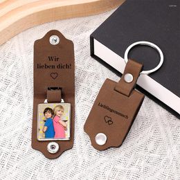 Party Favour PU Leather Clip Po Keychain Stainless Steel Personalised Engraved Name For Your Mother Grandma Gift
