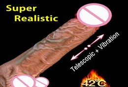 New Skin Feeling Realistic Penis Telescopic Heating Huge Big Dildo Vibrator Adult Sex Toys for Woman Female Masturbation Cock Y1911162134