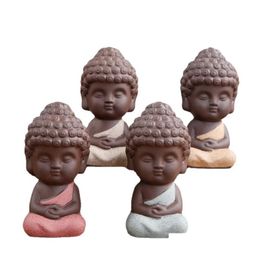 Novelty Items Small Buddha Statue Monk Figure India Yoga Mandala Tea Pet Ceramic Crafts Decorative Drop Delivery Home Garden Dhf2K