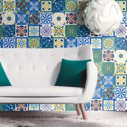 Window Stickers 60x200cm Colorful Retro Pattern Tile Floor Sticker Pvc Bathroom Kitchen Waterproof Wall Home Decor Tv Sofa