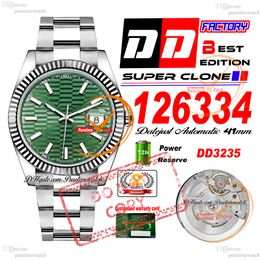 126334 DD3235 Date Automatic Mens Watch DDF 41mm Green Fluted Stick Dial 904L Oystesteel JubileeSteel Bracelet 72H Power Reserv Super Edition Puretime PTRX