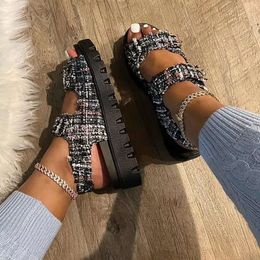 2024 Sandals Summer Fashion Sexy Open-toed Front And Back Straps Flat-shaped Mid-heel Outdoor Women's ec3c