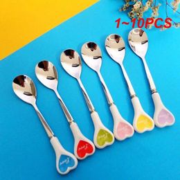 Coffee Scoops 1-10PCS Stainless Steel Spoon Creative Ice Cream Dessert Multicolor Long Handle Ceramic Kitchen Supplies Tableware