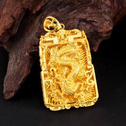 Necklaces 999 Yellow Gold Colour Embossed Dragon Pendant Necklace for Men New Trendy Brother Father Birthday Gift Fine Jewellery Not Fade