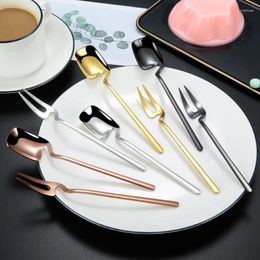 Coffee Scoops 1pcs 304 Stainless Steel Spoon Gold Plated Fork Hanging Cup Honey Dessert Fruit Comfortable Handle Kitchen
