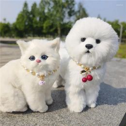 Dog Collars Pearl Pet Collar Hangtag Cherry Bell Ball Pendants Adjustable Neck Jewely Accessories For Small Dogs Cats Beauty Products