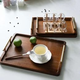 Tea Trays Food Tray Bread Fruit Ebony Metal Golden Household Cup Organiser For Rectangular Wooden Sundries Water With Serving Handle