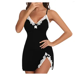 Women's Sleepwear Ladies Sexy Lace Patchwork Slip Dress Nightdress Bow Underwear