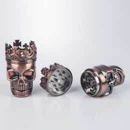 Chinafairprice P052 Dab Rig Smoking Pipe Metal King Skull Tobacco Herb Grinder 2 Layers Magnetic Spice Crusher Hand Grinders Glass Bong Tool