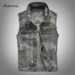 DIMUSI Spring Vintage Design Mens Denim Vest Male Retro Sleeveless Jackets Men Ripped Hole Button Jean Waistcoats Clothing 5XL 240515