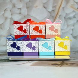 Gift Wrap 10Pcs Love Heart Candy Boxes With Ribbon Christening Baby Shower Wedding Souvenirs Gifts Packaging Box Birthday Party Supplies