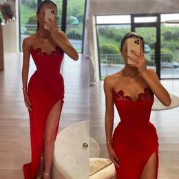 Fashion Red Prom Dresses Floral Beads Sweetheart Evening Gowns Pleats Formal Long Special Ocn Party Dress 0515