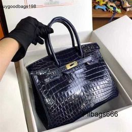 Tote Bag Designer Handbags Crocodile 5a Fashion Women Bags New Nile Twopoint Skin 30cm Wax Thread Sewing Blue Have Logo