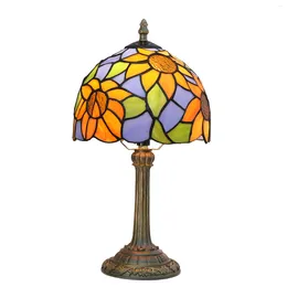 Table Lamps Tiffany Lamp Stained Glass Blue Background Yellow Sunflower Bedside LED For Bedroom Living Room