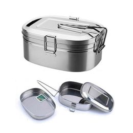 Lunch Boxes&Bags Stainless Steel Box Square Double Deck Lunchs Boxes With Handle Student Tableware Mtipurpose Dinner Bags Drop Deliver Dht3G