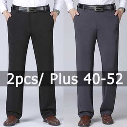 Men's Pants 2-piece oversized mens business pants Plus size 40-52 elastic waist straight set pants formal work pants casual mens pants Y240514