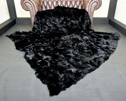 Blankets REAL Rex Fur Black Blanket Winter Warm Luxury Soft Sofa Throw Bedspread Large Size 140x160cm