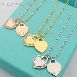 Tiffanyjewelry Designer Jewellery Woman Tiffanyjewelry Heart Necklace Diamond Heart Double Heart Tiffanyjewelry Gold Necklace High Quality Jewellery 869