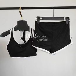 Brand Embroidered Swimwear Women Luxury Swimsuit Designer Sporty Sexy Sleeveless Tracksuit Yoga Outfits Black Hollow Summer Bathing Suits