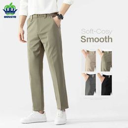 Men's Pants 2024 New Spring Summer Mens Suit Pants Thin Business Straight Elastic Waist Korea Casual Drape Brand Grey Formal Trousers Male Y240514