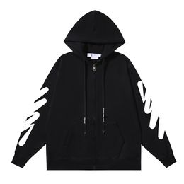 Luxury designer mens high-quality OFF zipper hoodie jacket cotton wool circle wavy line diagonal stripe printed cardigan hoodie mens and womens sweatshirts