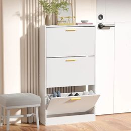 3 Flip Drawers Shoe Cabinet Freestanding Shoes Rack Storage Cupboard Organiser White 240508