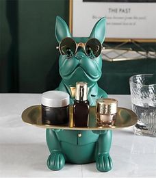 Nordic French Bulldog Sculpture Dog Statue Jewellery Storage Table Decoration Gift Belt Plate Glasses Tray Home Art Statue 2107273200190