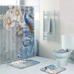 Shower Curtains Elegant Flowers With Pearls Peacock 3D Bathroom Curtain Set Floral Flower Pattern For Bathtub Decor Gift