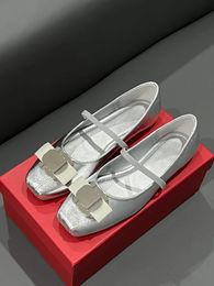 Fashion Women Ballet Flats Sandals THE ROW ELASTIC Italy Beautiful Bowtie Button Embellished Square Toes Napa Leather Designer Ballerinas Dance Sandal Box EU 35- 40
