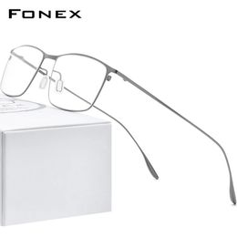 FONEX Alloy Glasses Frame Men Square Myopia Optical Eyeglasses Frames Full Optical Korean Eyewear 8105 240426