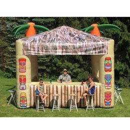 5mWx4mLx3.5mH (16.5x13.2x11.5ft) Oxford Palm Tree Inflatable Tiki Bar Outdoor Beach Booth Tent Serving Concession Stand For Backyard Summer Party Used